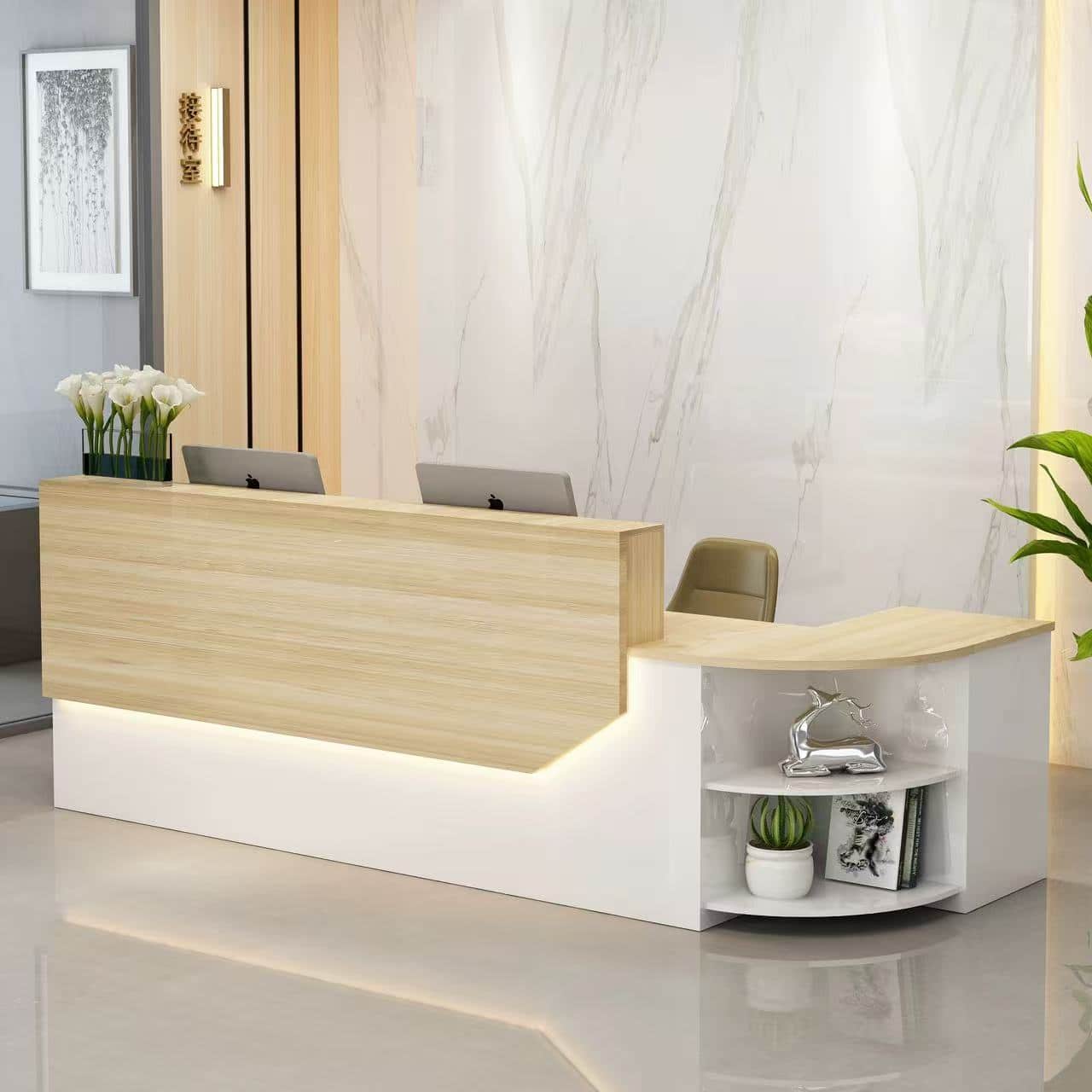 Simple L-shape Wood Reception Desk - Maoters