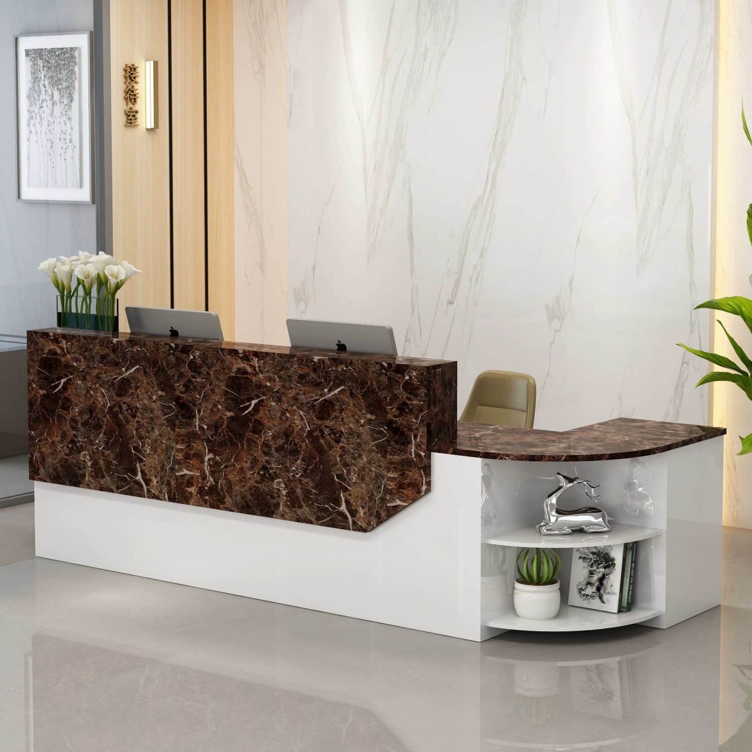 Simple L-shape Wood Reception Desk - Maoters