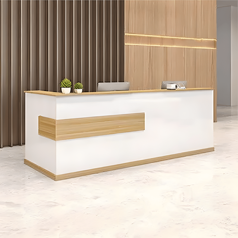 Modern Minimalist Reception Desk - White & Maple