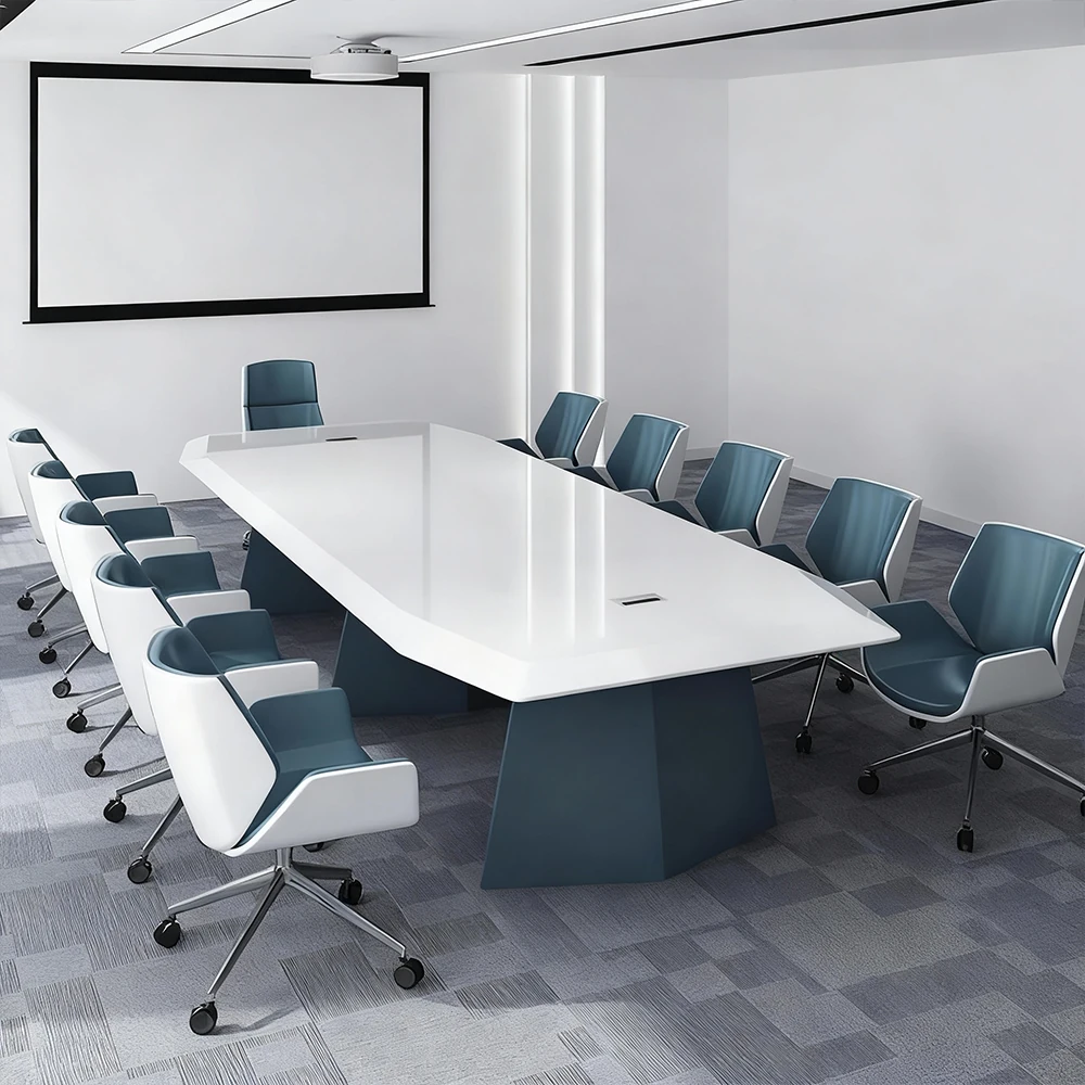 Stylish Large White Painted Conference and Multi-Person Office Desk