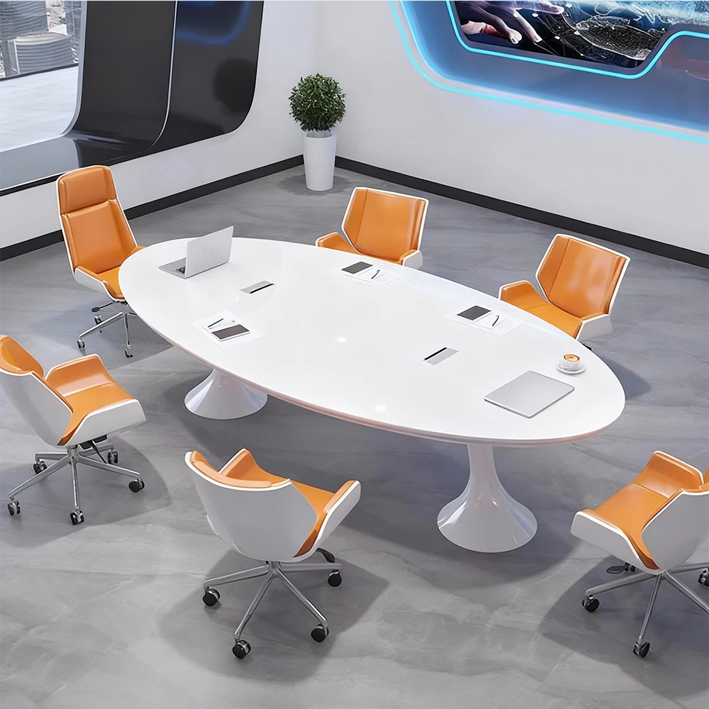 White Oval Small Negotiation Table