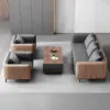 Gray Wood Grain Leather Sofa - Modern Business Reception