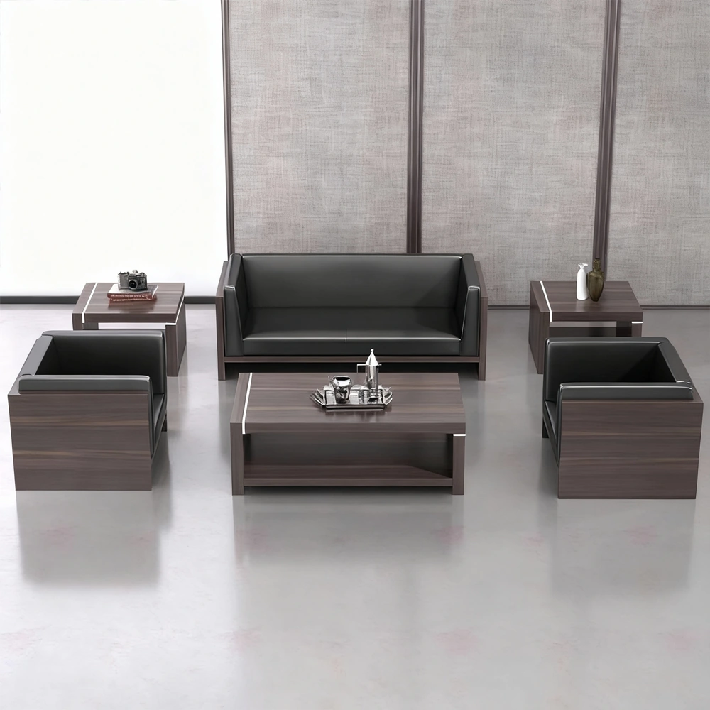 Compact Modern Guest Office Sofa - Genuine Leather, Black