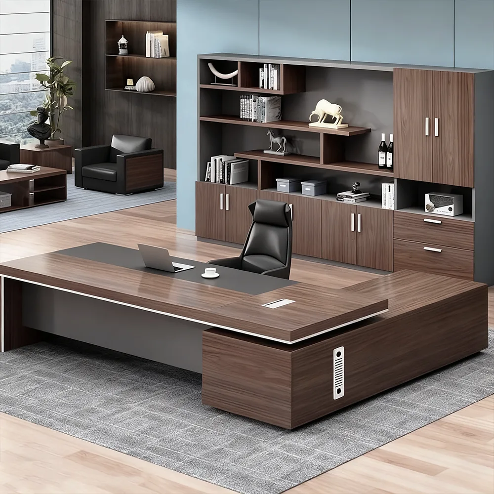 L Shaped Desk with Cabinet Storage - Maoters