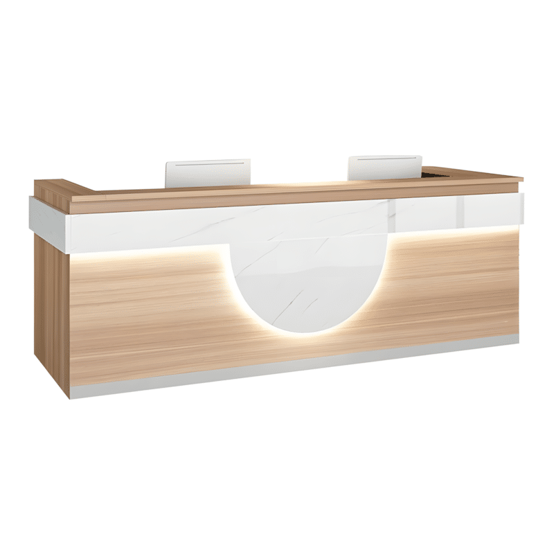 Modern Reception Desk - Light Wood Grain Finish