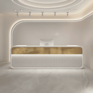 Simple Modern Hotel Company Front Desk - L94"xW24"xH39", White + Gold