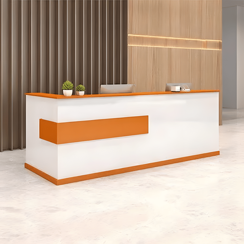 Modern Minimalist Reception Desk - White & Maple