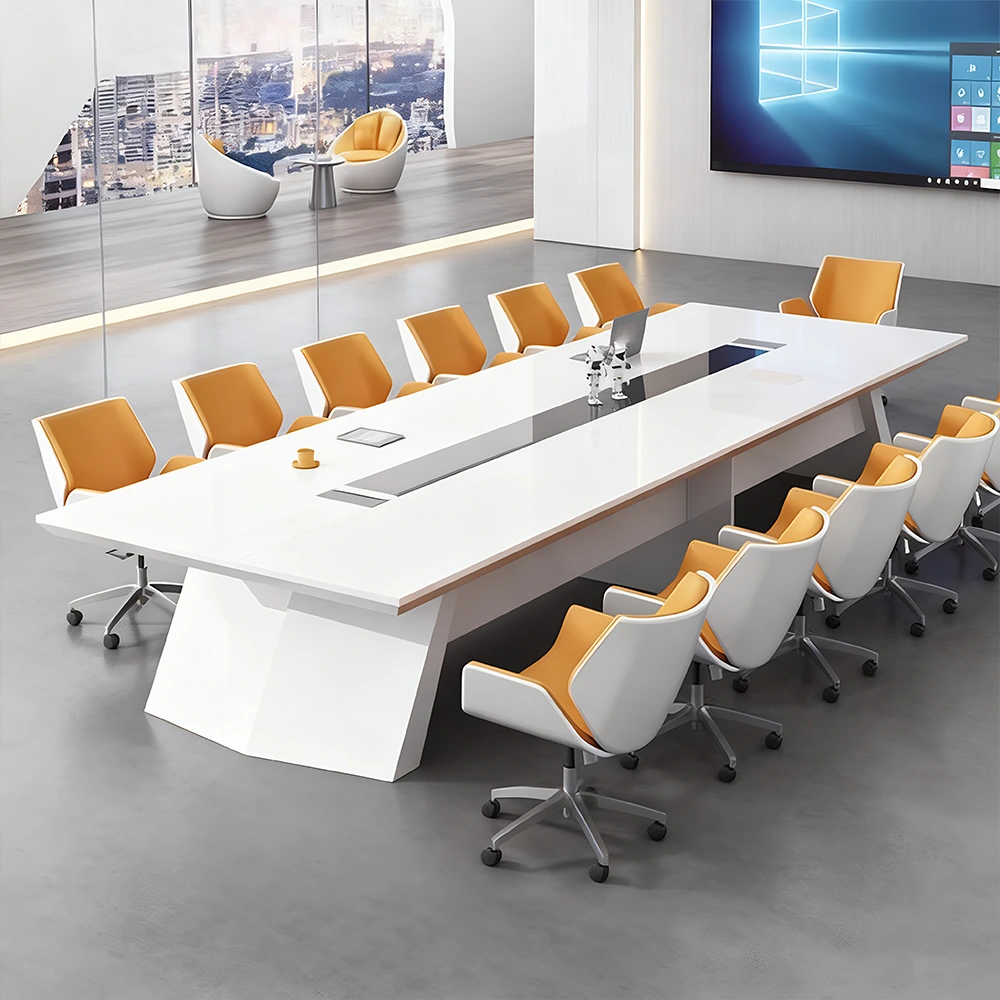 Large Rectangular White Lacquered Conference Table - Maoters Large Rectangular White Lacquered Conference Table - Maoters