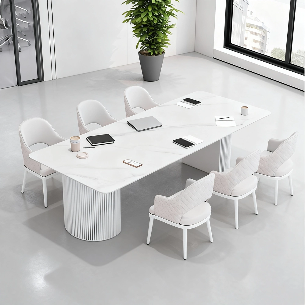 White Marble Boardroom Conference Table Long Meeting Desk