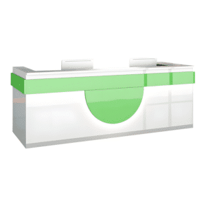 Modern Reception Desk - Light Wood Grain Finish - L157" x W24" x H39", White + Green