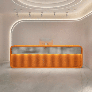 Simple Modern Hotel Company Front Desk - L142"xW24"xH39", Orange + Silver