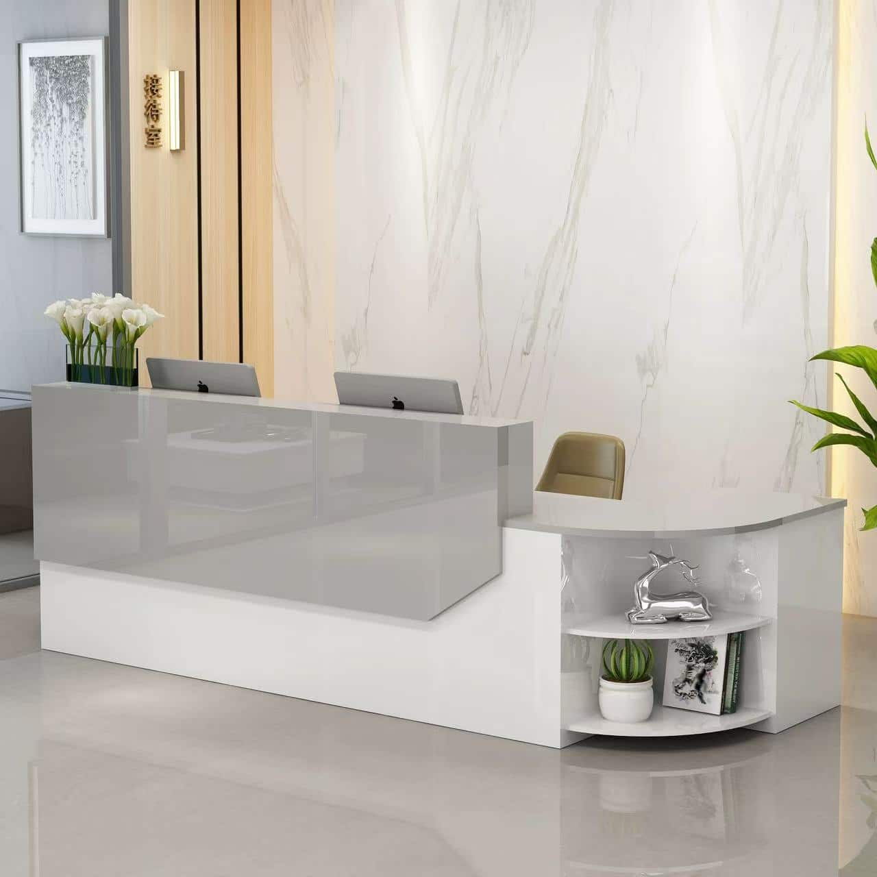 Simple L-shape Wood Reception Desk - Maoters