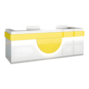 Modern Reception Desk - Light Wood Grain Finish - L102" x W24" x H39", White + Yellow