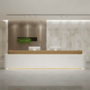 New Chinese Style Reception Desk - L55" x W24" x H39", White + Original wood