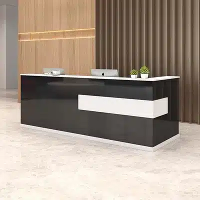 Modern Minimalist Reception Desk - White & Maple