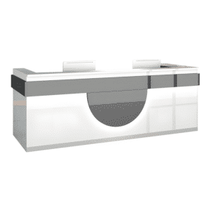 Modern Reception Desk - Light Wood Grain Finish - L126" x W24" x H39", White + Black
