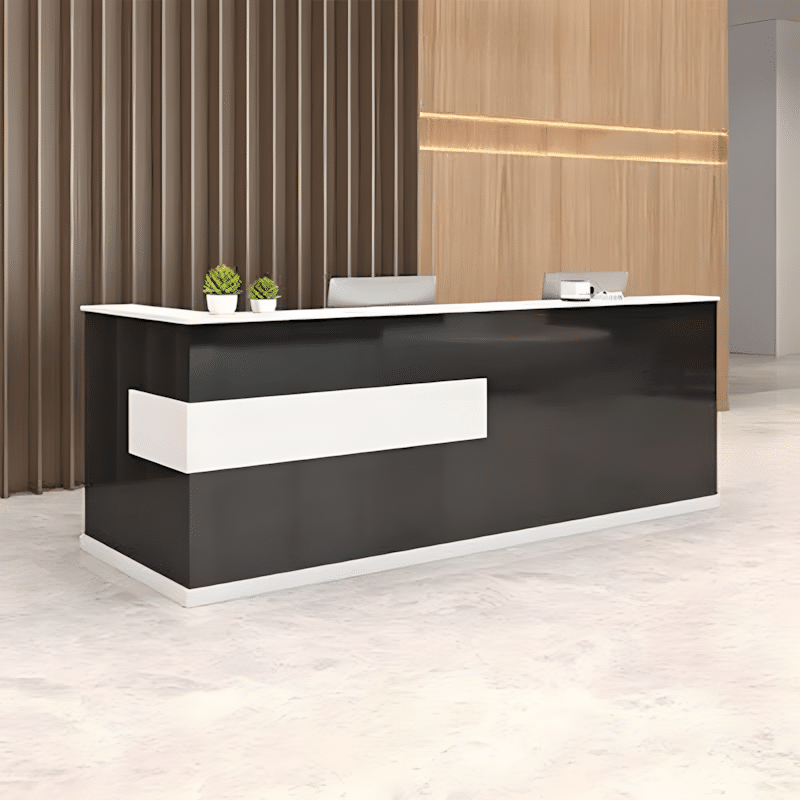 Modern Minimalist Reception Desk - White & Maple