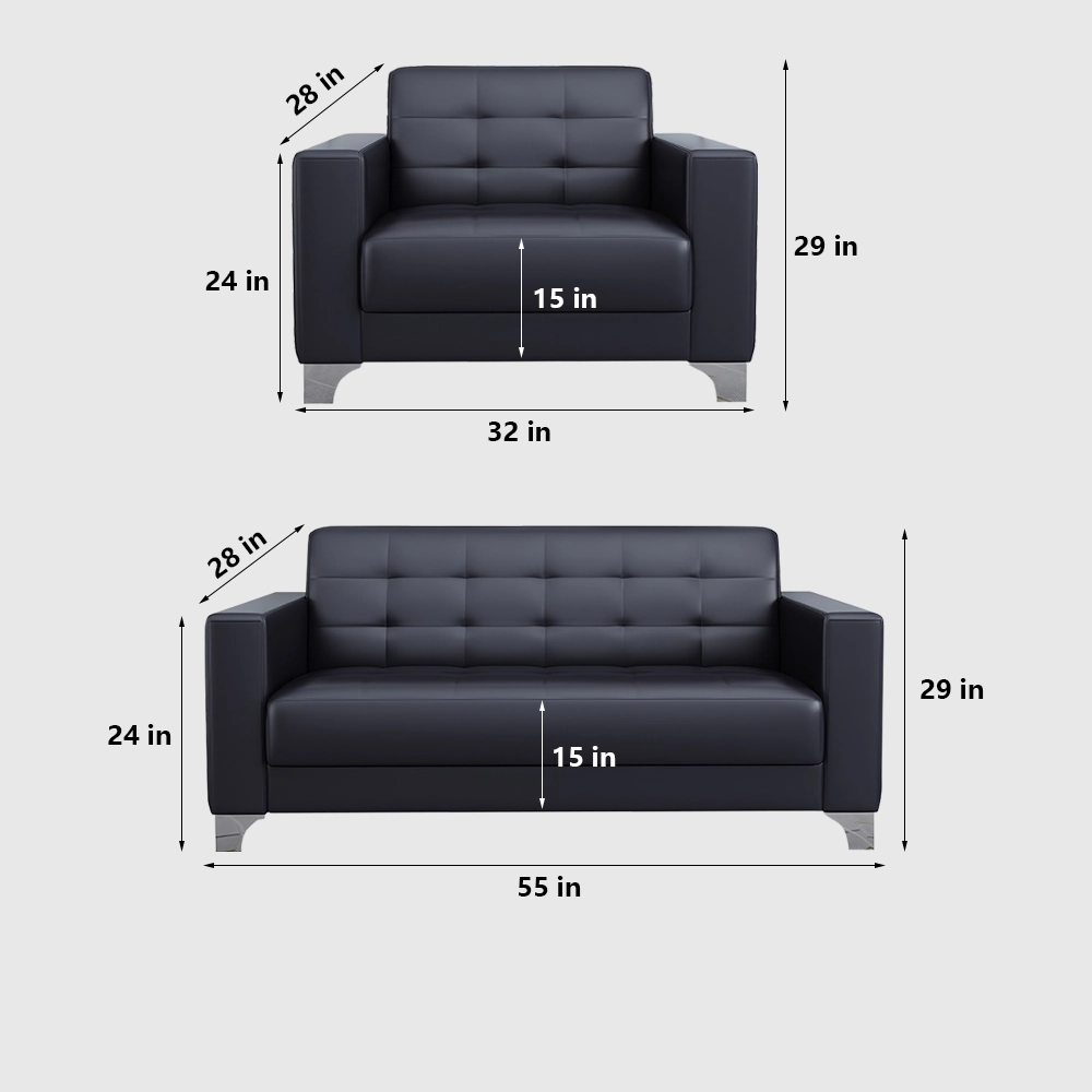 Business Office Sofa in Leather, Black - Maoters