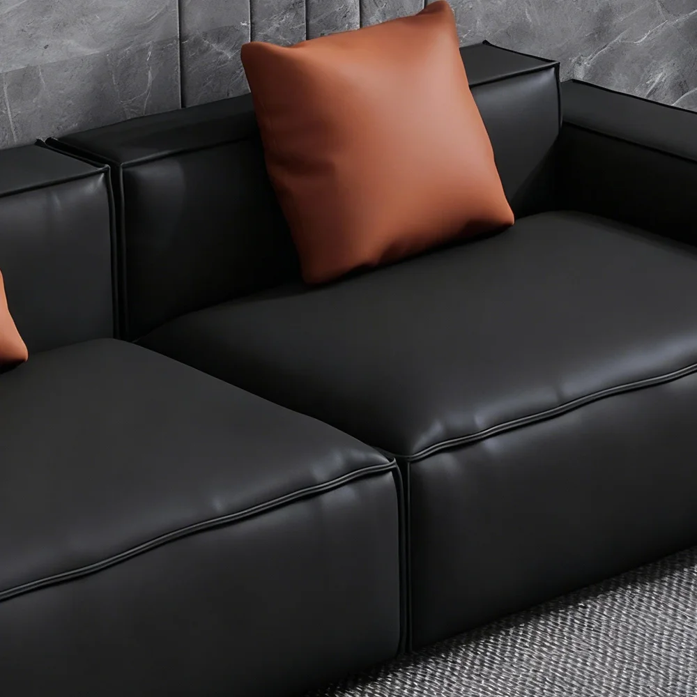 Leather Grey Sofa with Wide Armrests - Maoters
