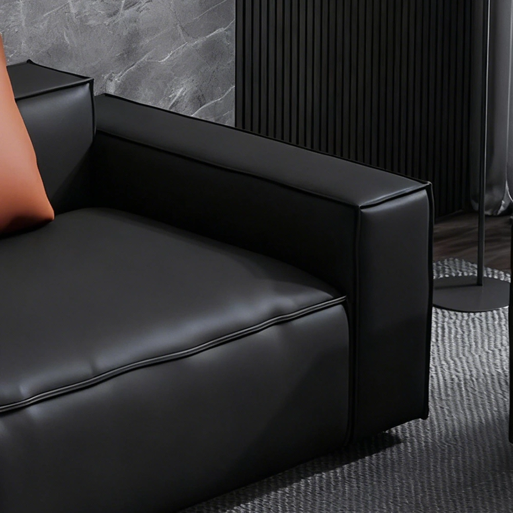 Leather Grey Sofa with Wide Armrests - Maoters