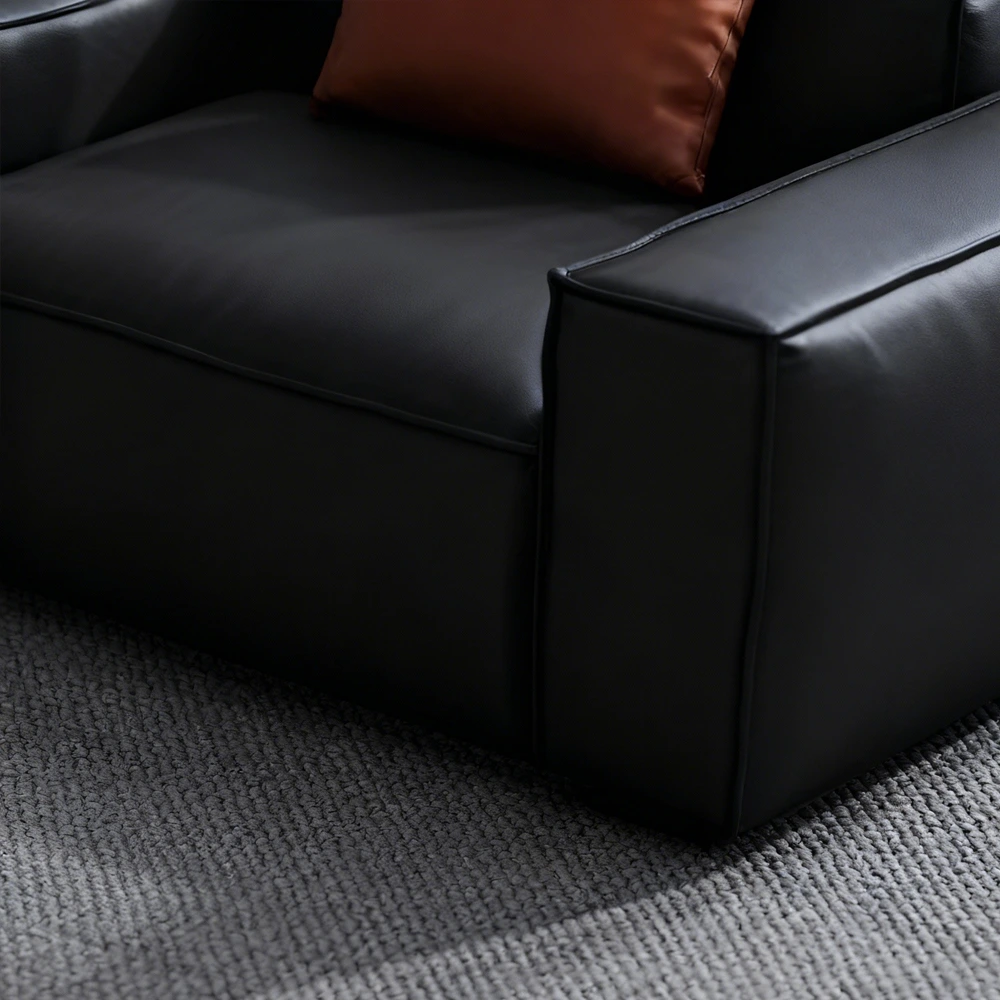 Leather Grey Sofa with Wide Armrests - Maoters