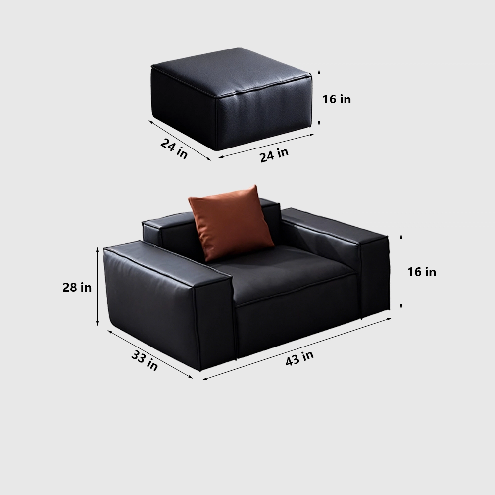 Leather Grey Sofa with Wide Armrests - Maoters