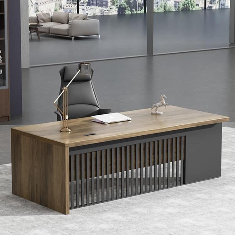 Innovative Industrial-Style Solid Wood Executive Desk