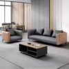Gray Wood Grain Leather Sofa - Modern Business Reception