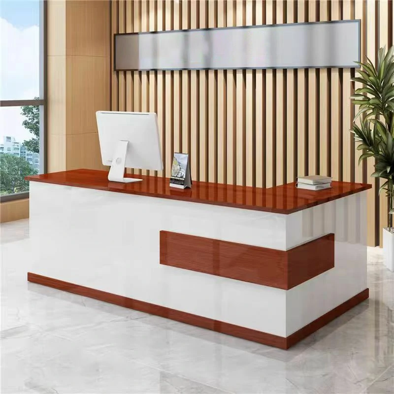 Modern Minimalist Reception Desk - White & Maple