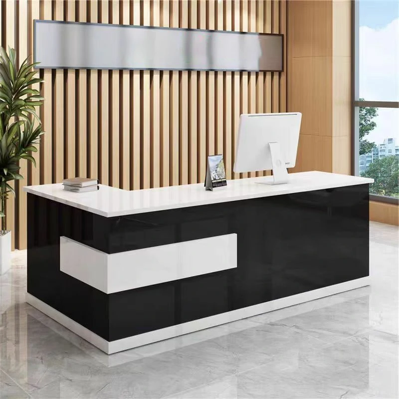 Modern Minimalist Reception Desk - White & Maple