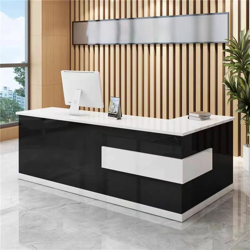 Modern Minimalist Reception Desk - White & Maple
