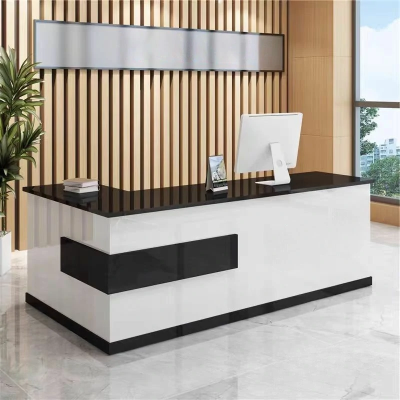 Modern Minimalist Reception Desk - White & Maple