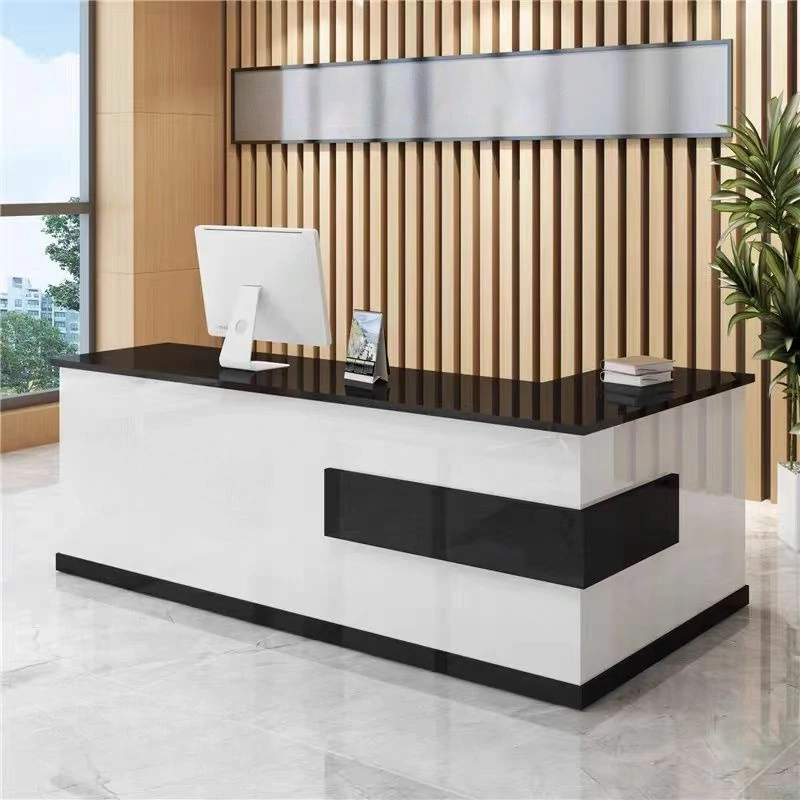 Modern Minimalist Reception Desk - White & Maple