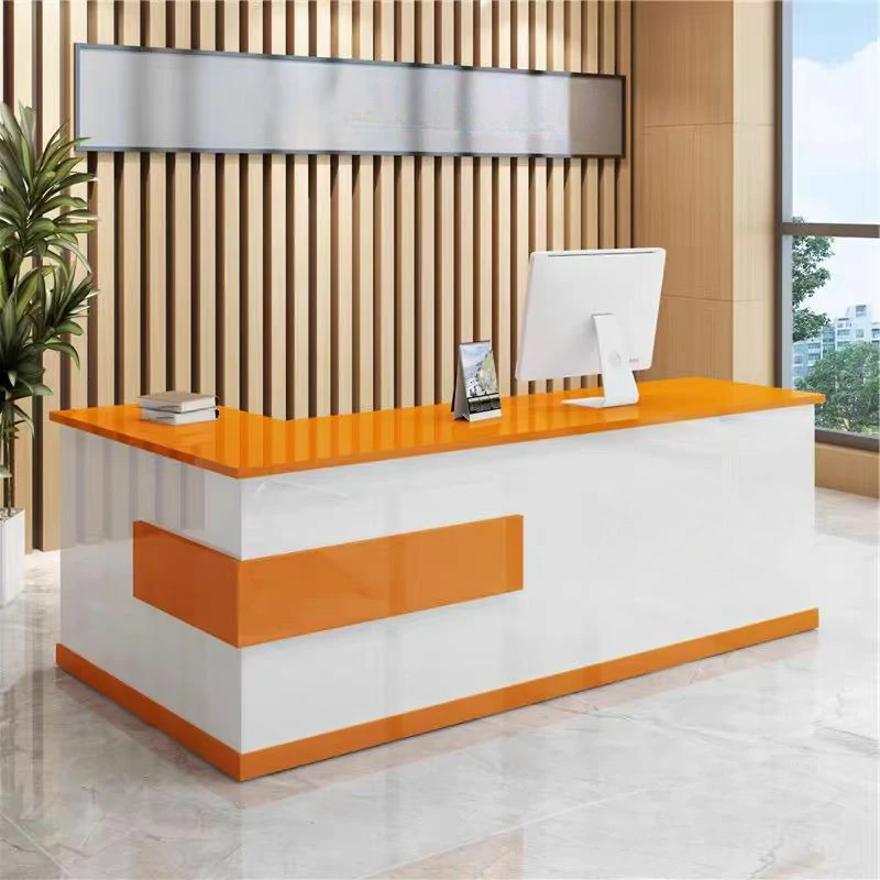 Modern Minimalist Reception Desk - White & Maple