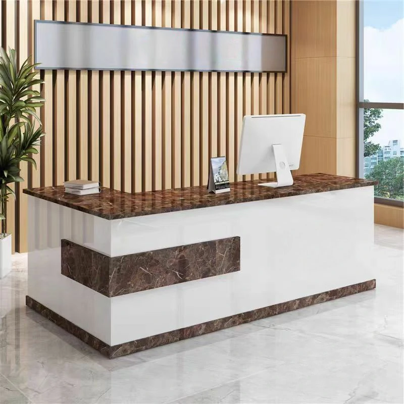 Modern Minimalist Reception Desk - White & Maple