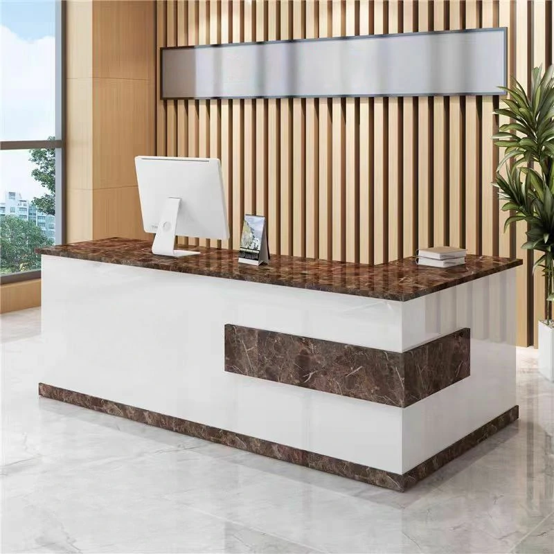 Modern Minimalist Reception Desk - White & Maple