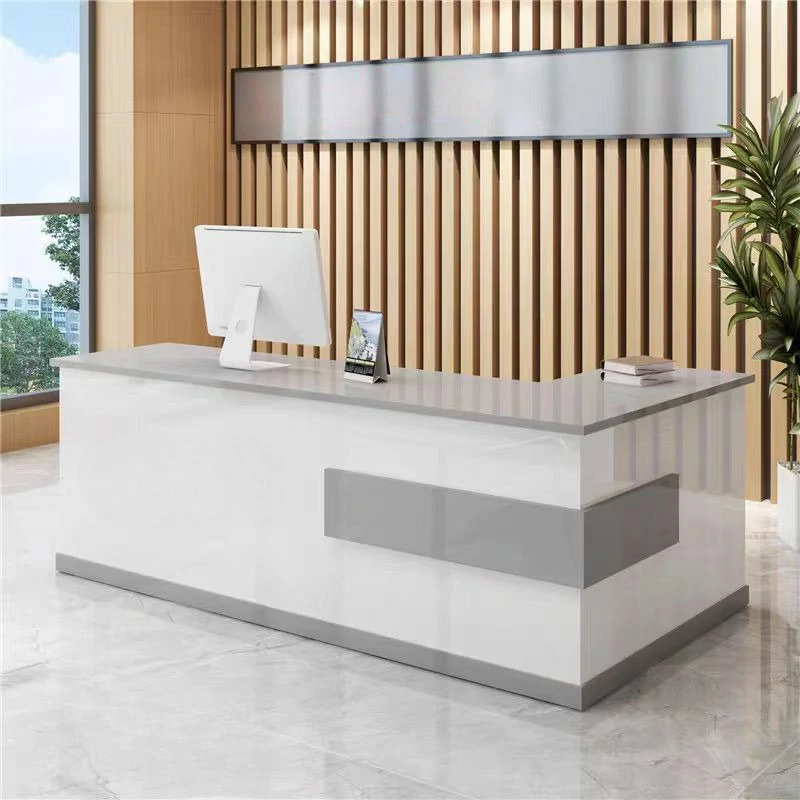 Modern Minimalist Reception Desk - White & Maple