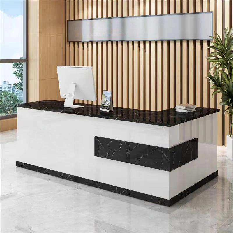 Modern Minimalist Reception Desk - White & Maple