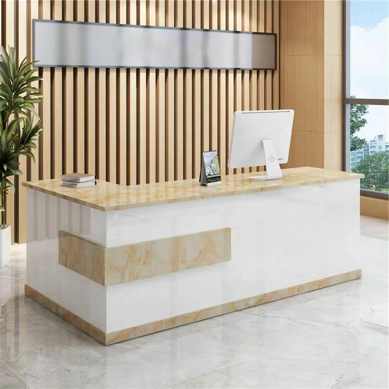 Modern Minimalist Reception Desk - White & Maple