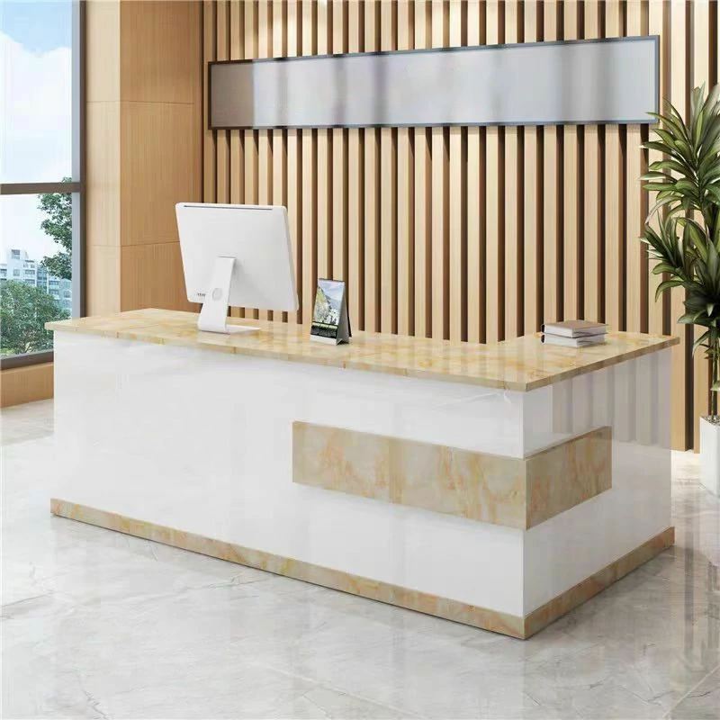 Modern Minimalist Reception Desk - White & Maple