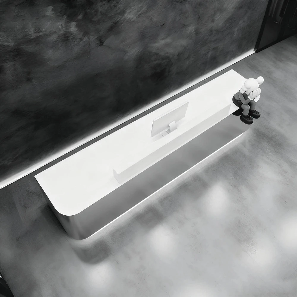 Modern Stainless Steel Front Desk - Sleek & Sturdy Modern Stainless Steel Front Desk - Sleek & Sturdy