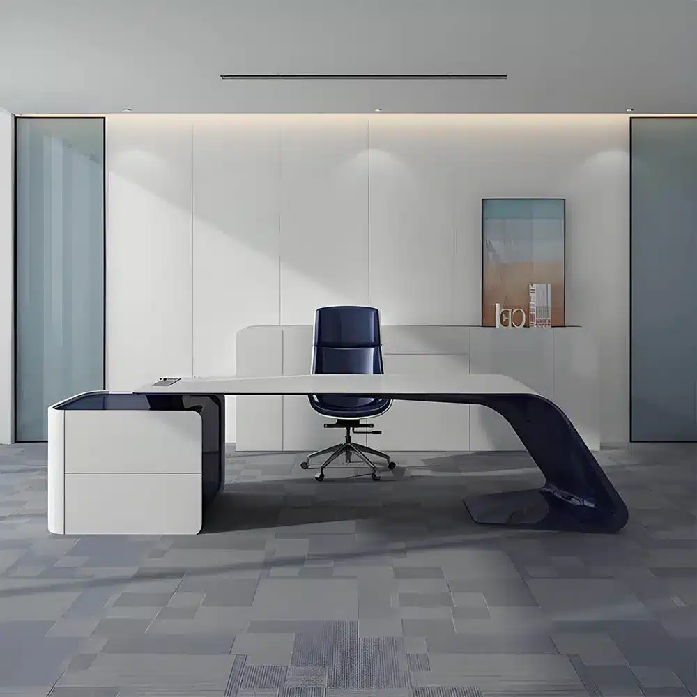 Modern White Manager Desk - Stylish Lacquered Office