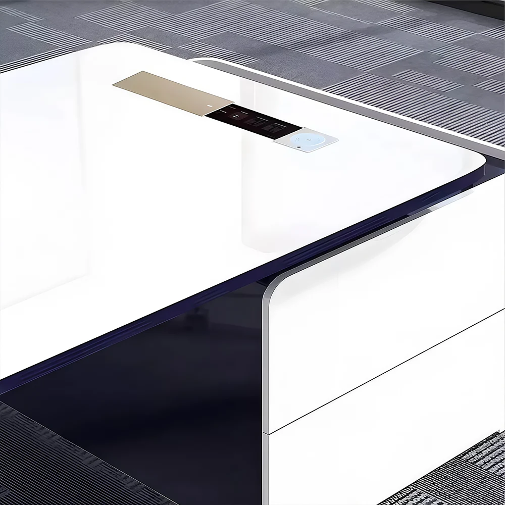Modern White Manager Desk - Stylish Lacquered Office