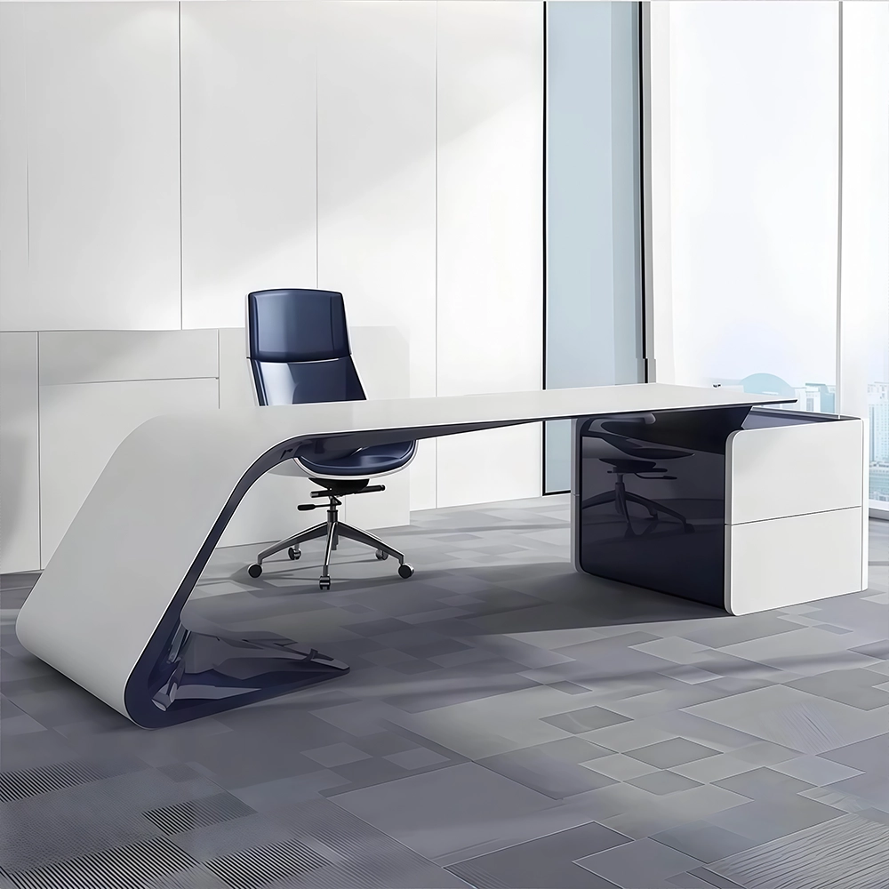 Modern White Manager Desk - Stylish Lacquered Office