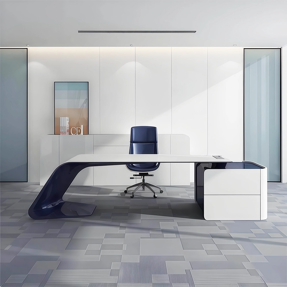 Modern White Manager Desk - Stylish Lacquered Office