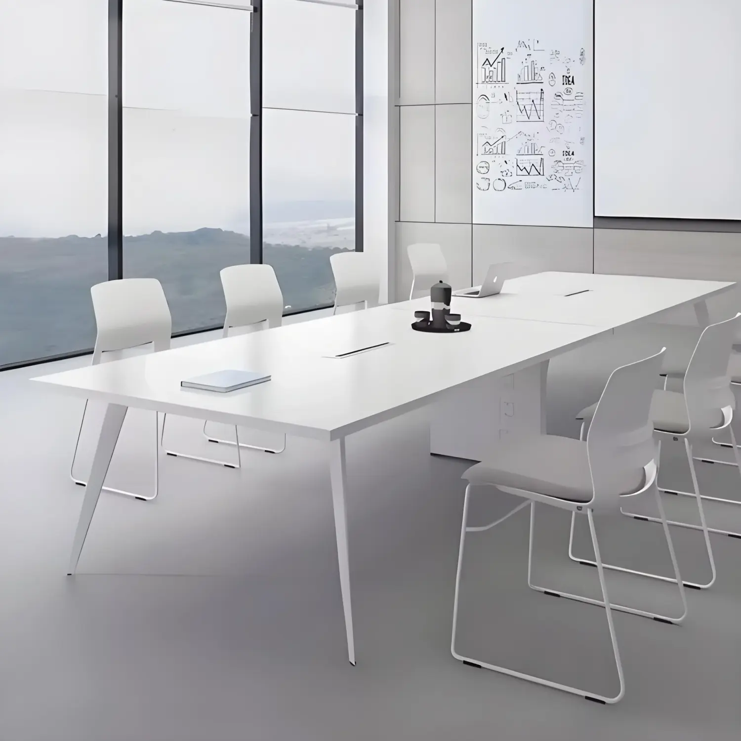 Modern Minimalist White Small Conference Table Set