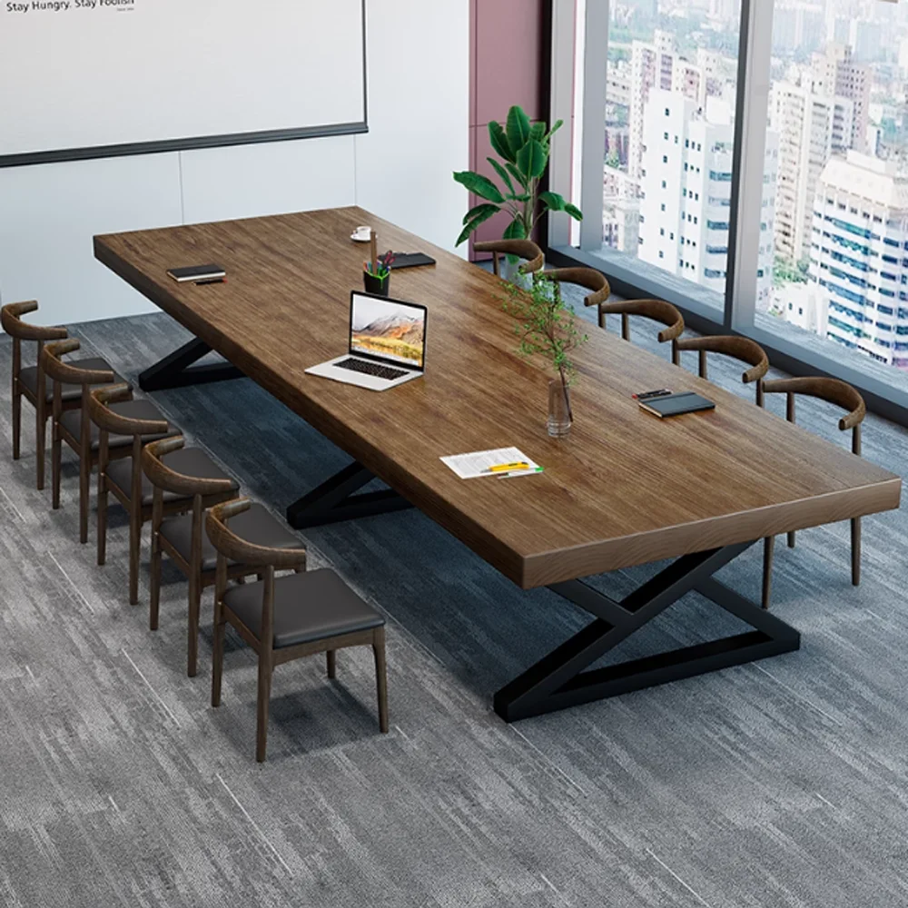 Nordic Industrial-Style Solid Wood Large Conference Table