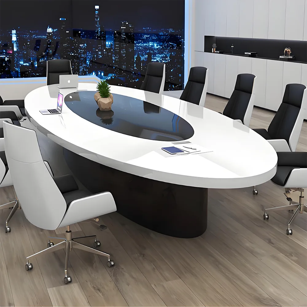 Modern White Lacquered Oval Conference Table - Maoters Modern White Lacquered Oval Conference Table - Maoters