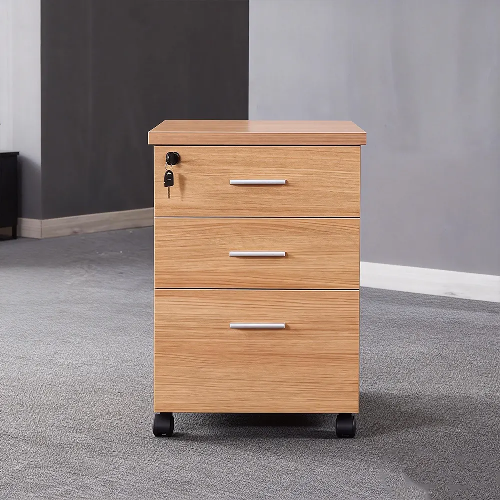 Solid Wood Freestanding Mobile White Storage Cabinet