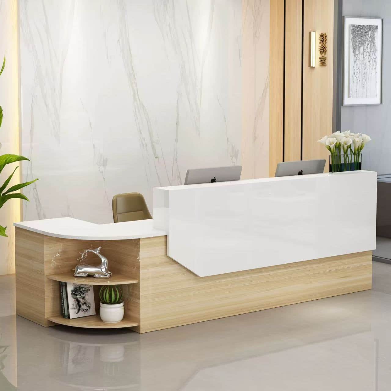 Simple L-shape Wood Reception Desk - Maoters